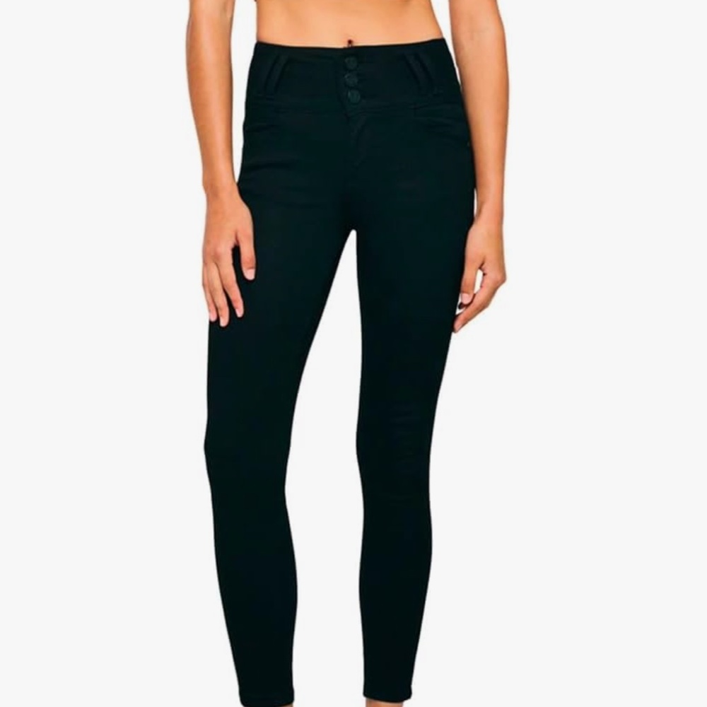High Waisted Wide 3 Button Waistband Straight Leg Tummy Control Jeans